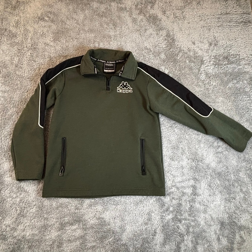 Kappa x Primark Boys Olive Green Quarter Zip Pullover Sweatshirt Size 10-11Y